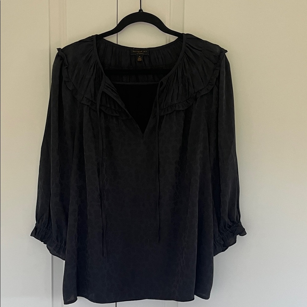 Current Air Black Blouse with Ruffle Accents